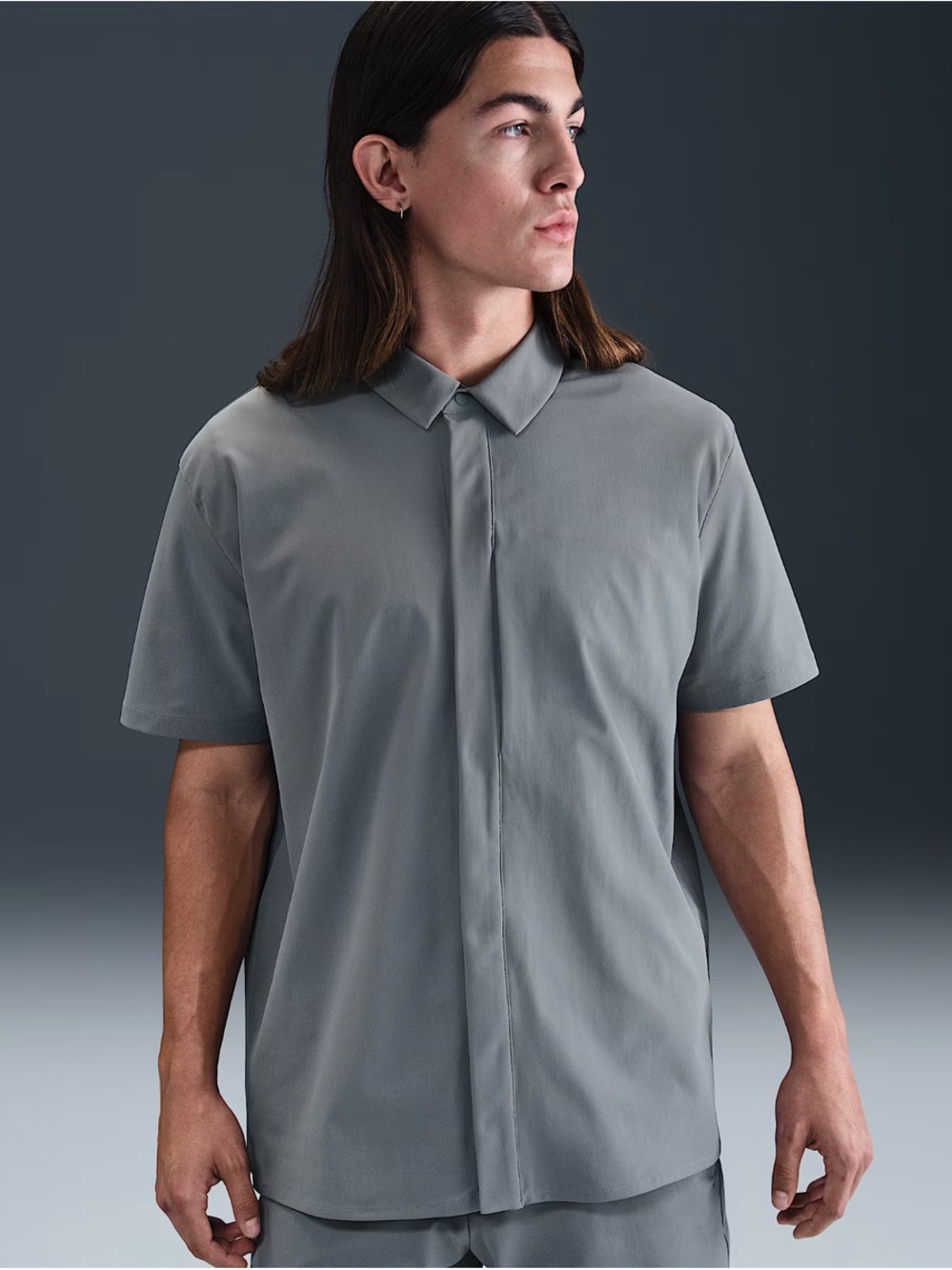 NWT Nike 24.7 Dri-FIT Men’s Button Front Training Shirt Gray Size S UPF 40+